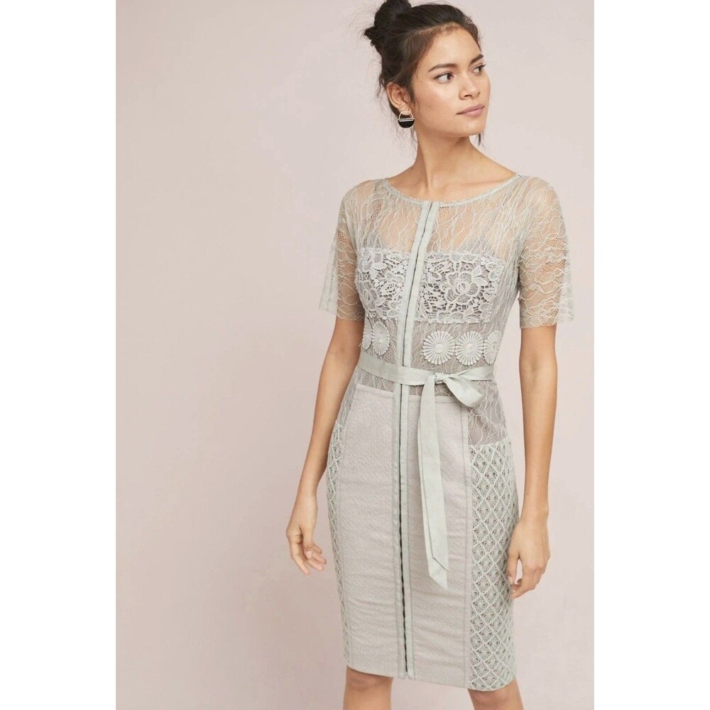 Anthropologie Byron Lars Carissima Sheath Dress Gray Lace Bodycon Size 0